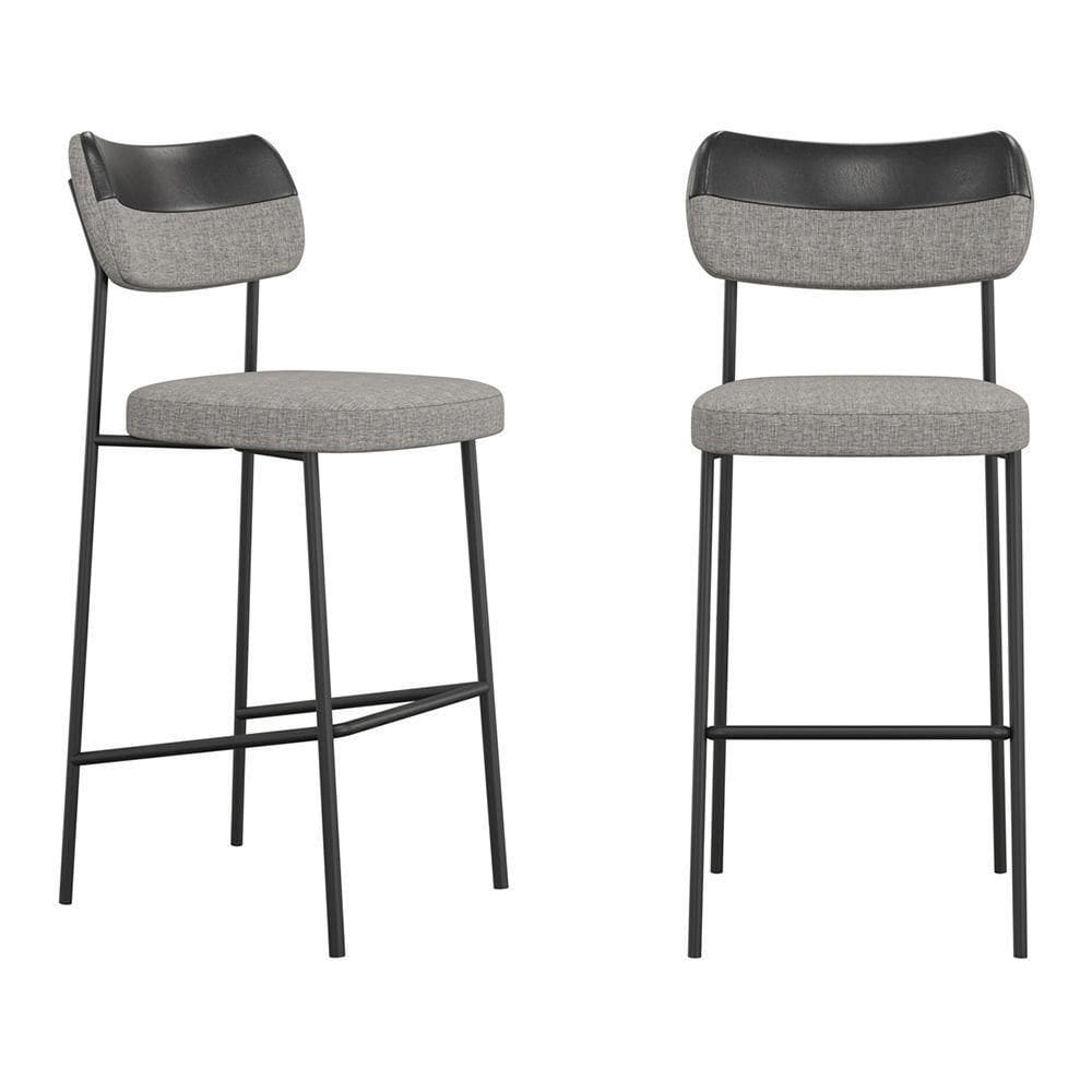 Kit 02 Banquetas Altas Cozinha Lila Com Encosto Couríssimo Preto Linho Cinza - Abmaza