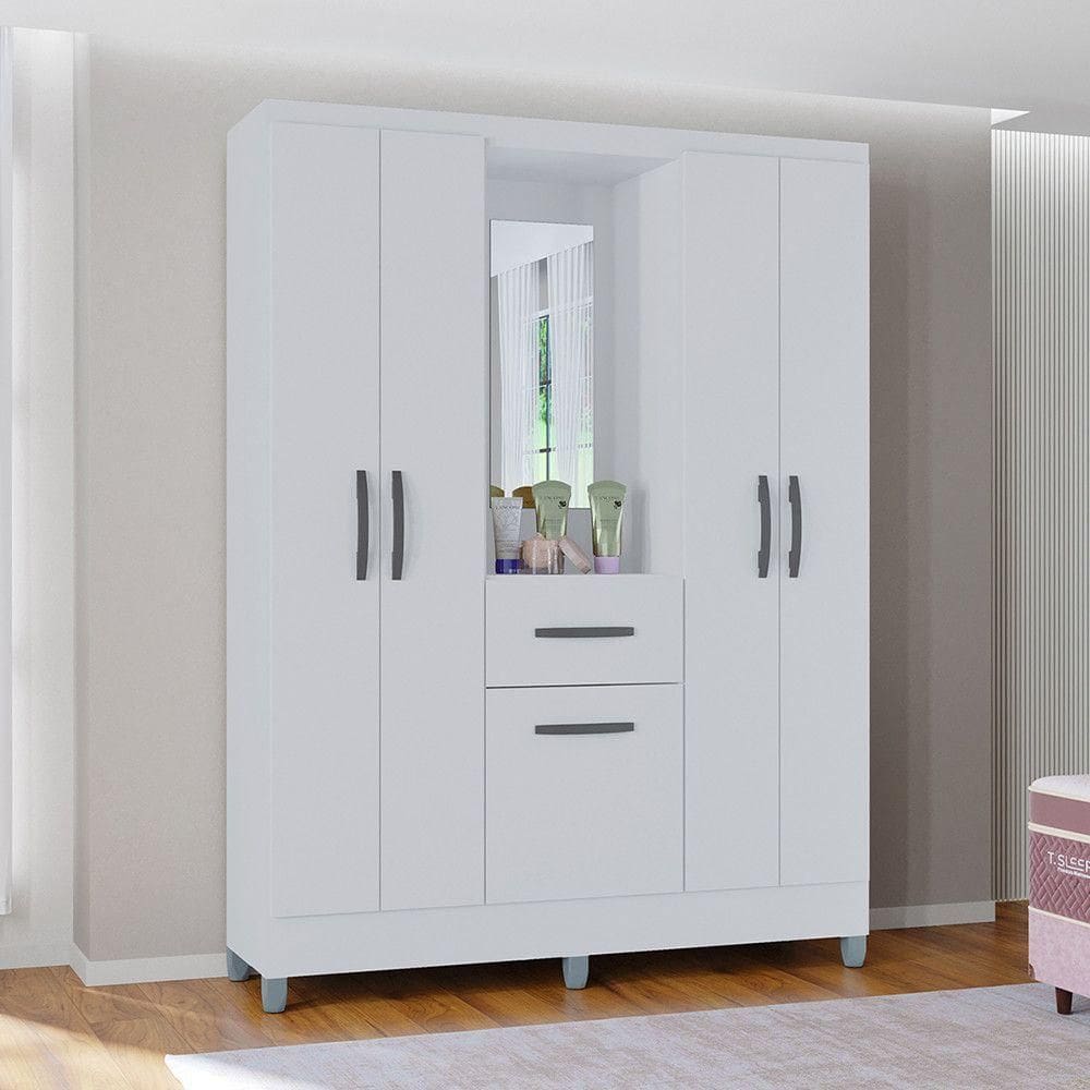 Guarda Roupa Casal Com 5 Portas 1 Gaveta Atlas Poquema Branco