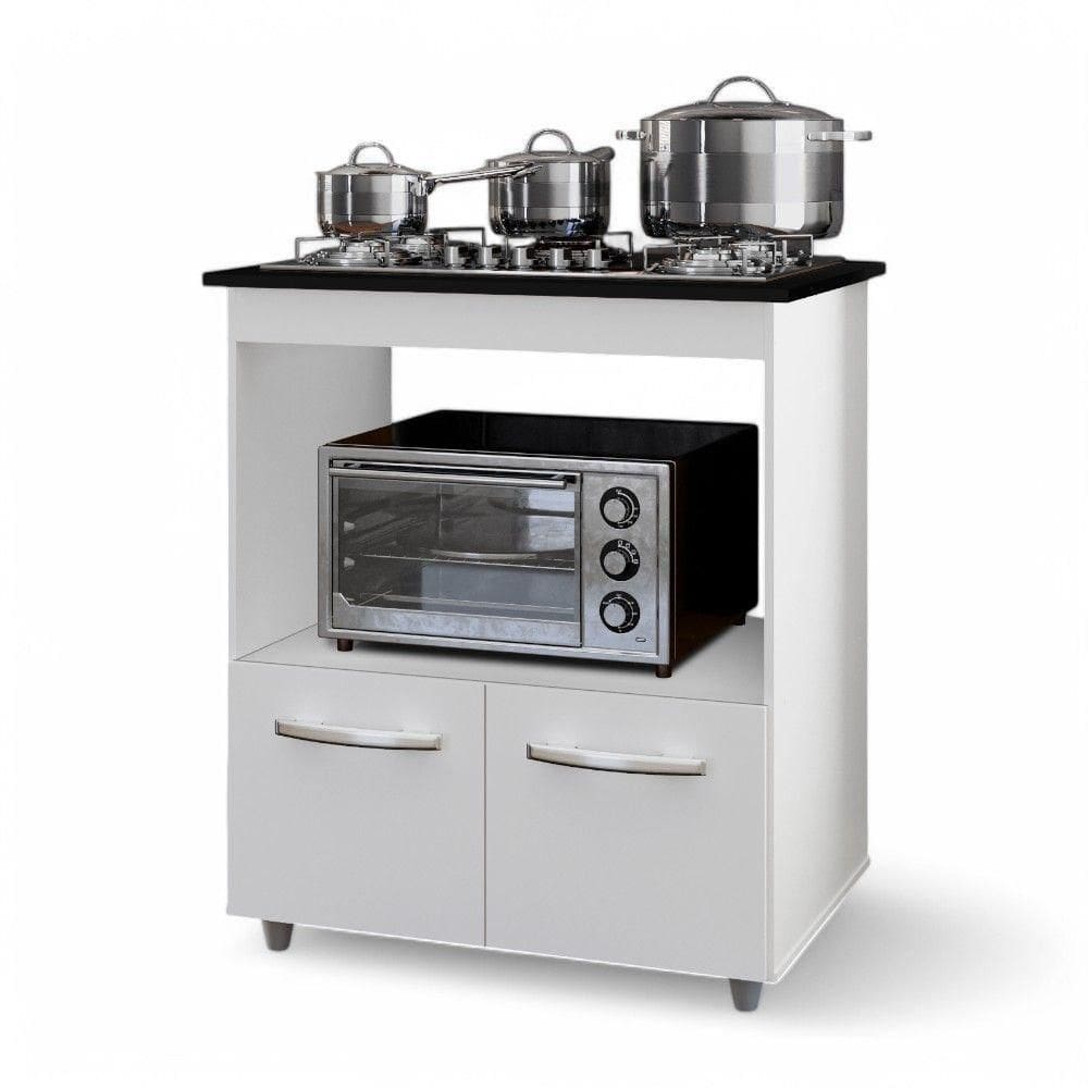 Balcão Para Cooktop Elis 75cm 02 Portas Com Tampo Recortado Branco - Abmaza