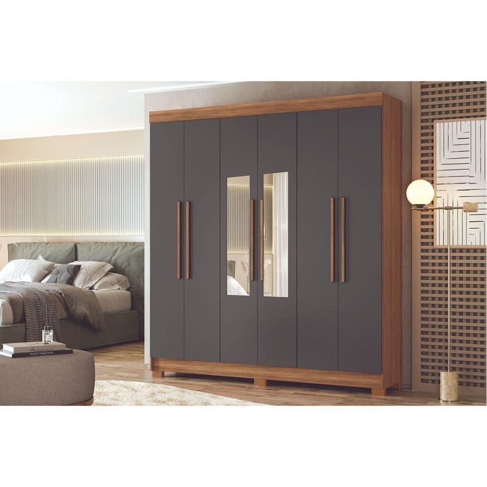 Guarda Roupa Casal 6 Portas (2 C/ Espelho) E 2 Gavetas C/ Pés Toledo Jatobá/grafite - Santos Andirá