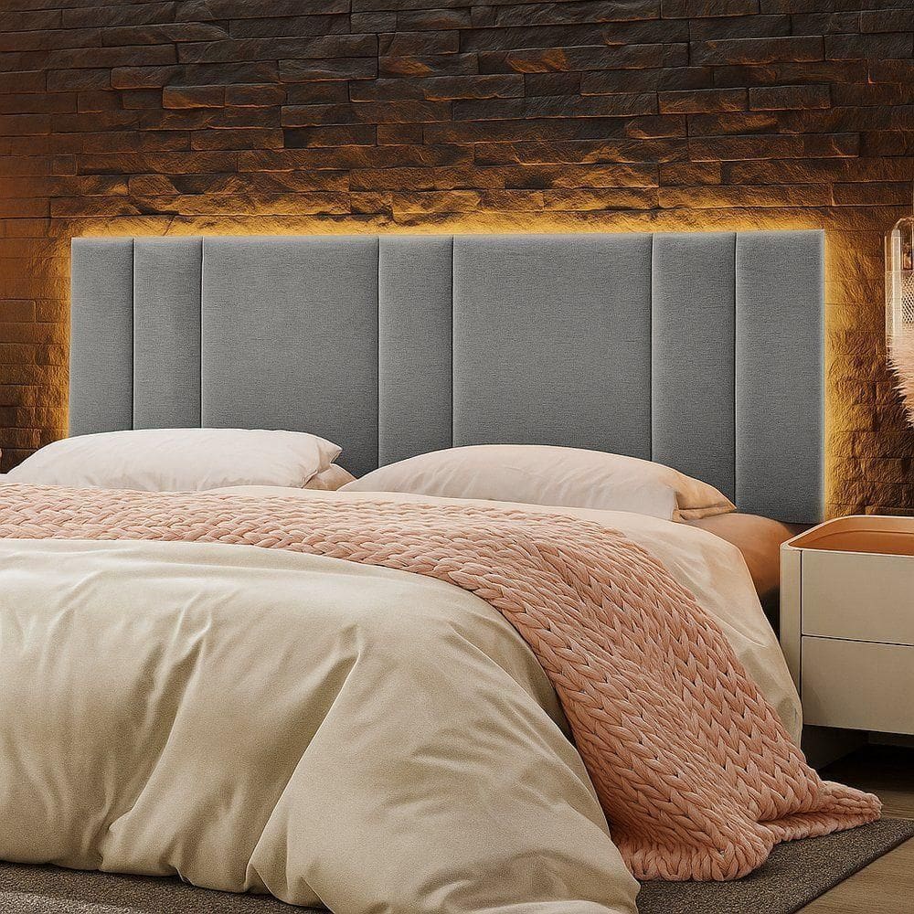 Cabeceira Painel Cama Box King Size Siri 200cm Com Led Linho Cinza - Abmaza