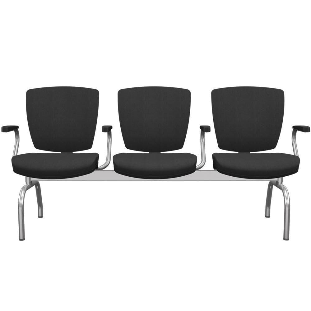 Cadeira Longarina 3 Lugares Aeroporto Recepção Cromado Baixa Flexi P03 PoliésterPreto-Lyam