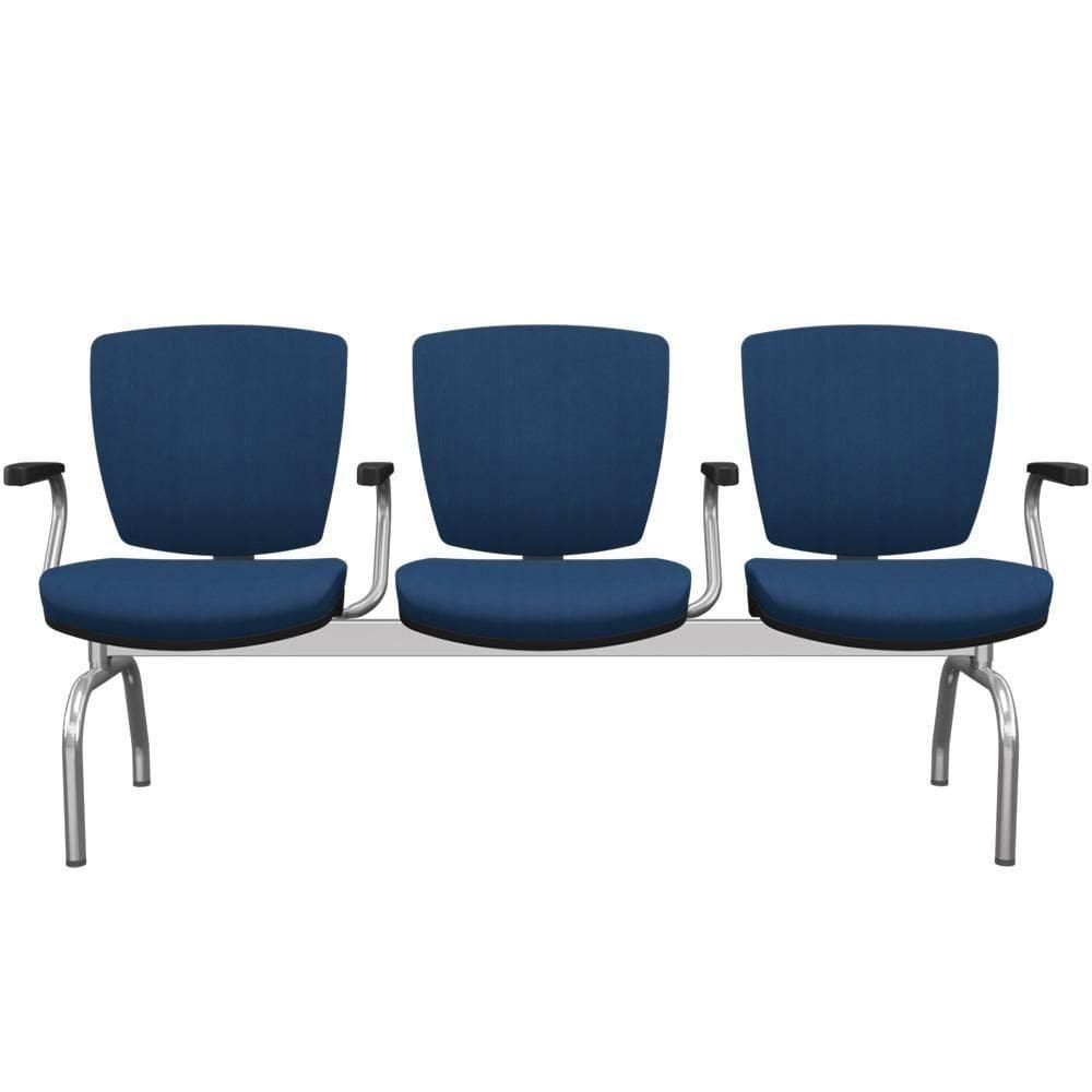 Cadeira Longarina 3 Lugares Aeroporto Recepção Cromado Baixa Flexi P03 PoliésterAzul-Lyam