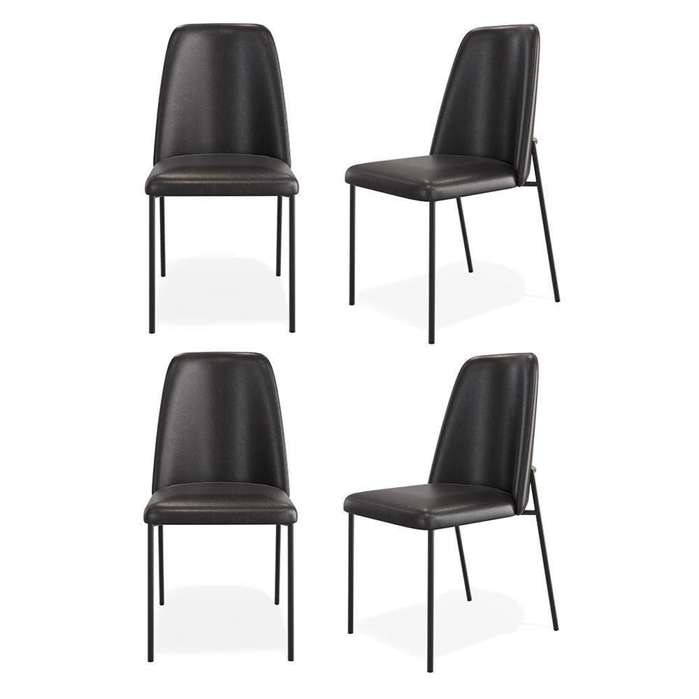 Kit 04 Cadeiras Sala De Jantar Lior Com Encosto Estofado Base Preta Couríssimo Preto - Abmaza