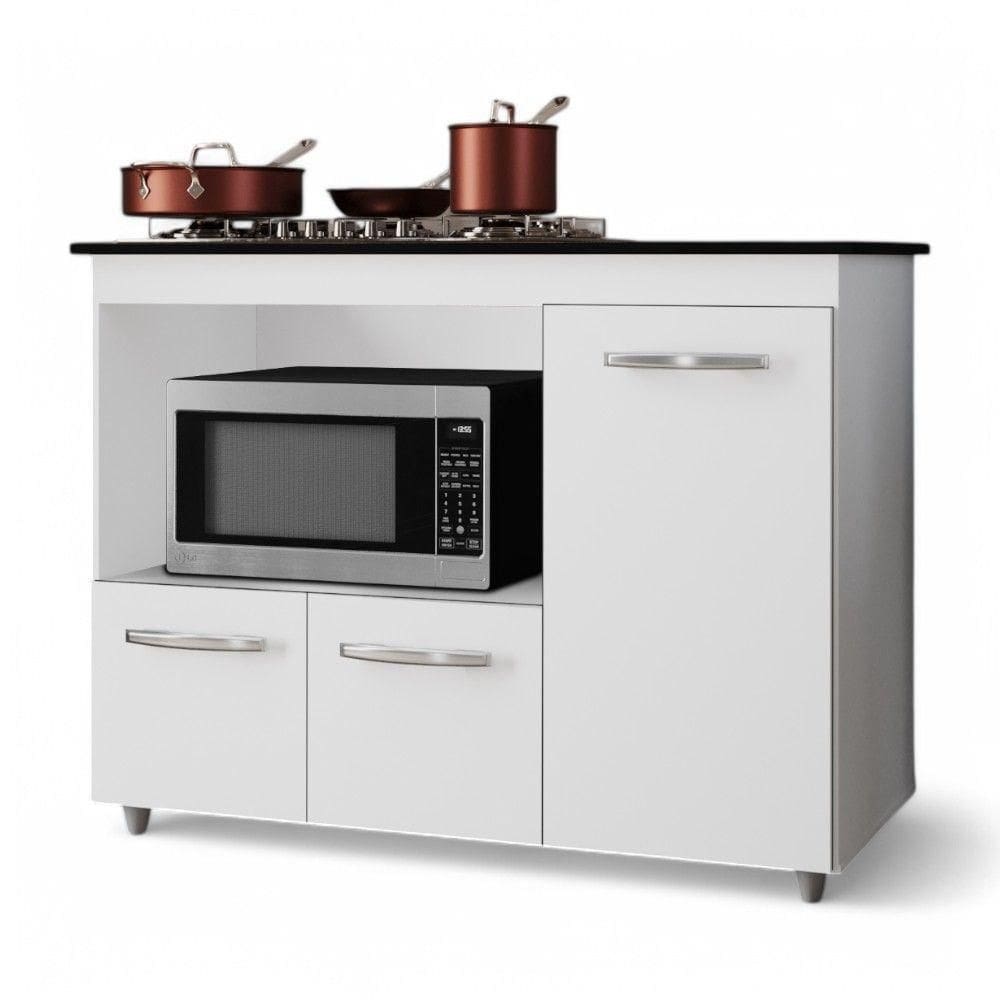 Balcão Para Cooktop Anna 114cm 03 Portas Com Tampo Recortado Branco - Abmaza