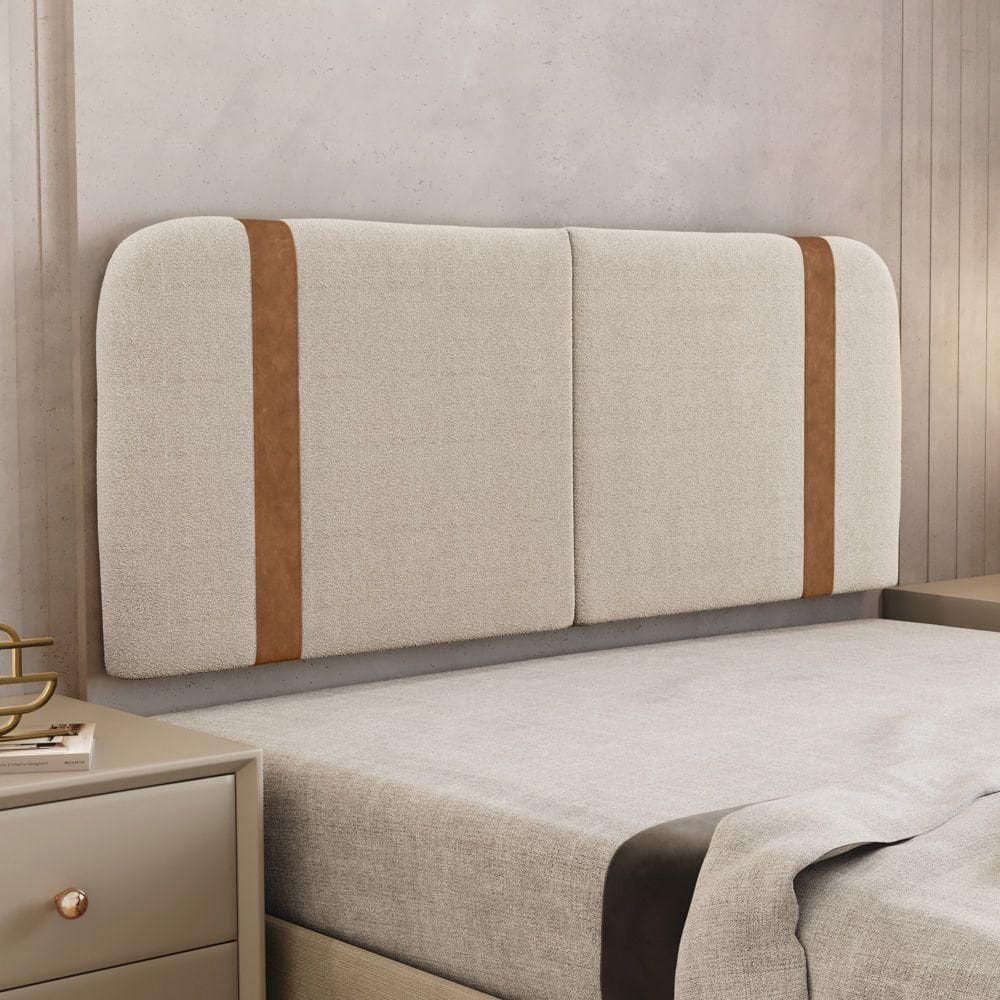 Cabeceira Painel Orgânico Cama Box Queen Size Flay 160cm Dobrável Bouclé Bege - Desk Design