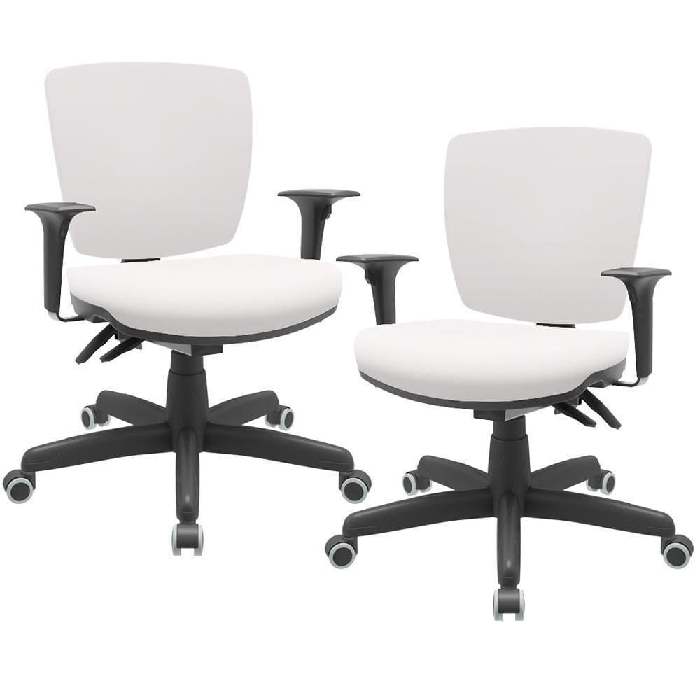 Kit 02 Cadeiras De Escritório Executiva Office Giratória Preto Baixa Flexi P03 Vinil Branco -Lyam