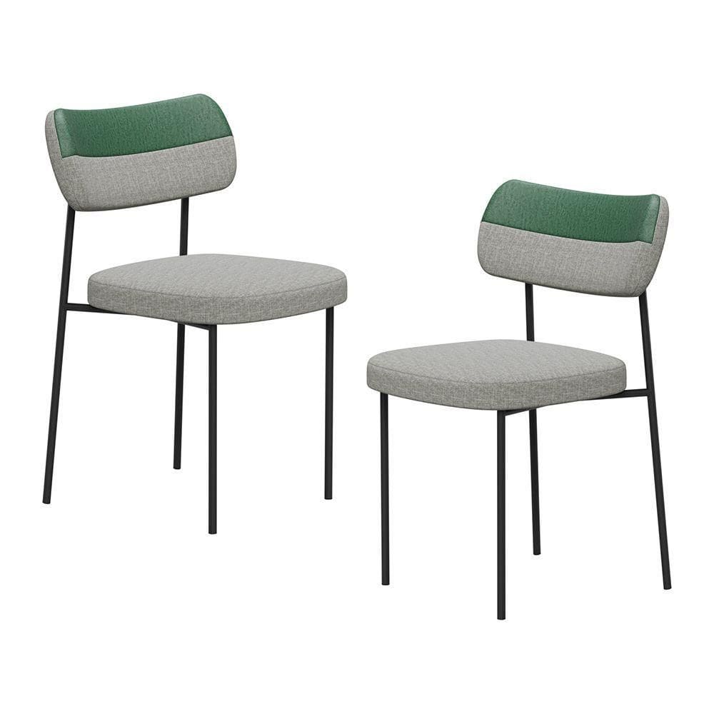 Kit 02 Cadeiras Sala De Jantar Lila Estofada Com Encosto Couríssimo Verde Linho Cinza - Abmaza