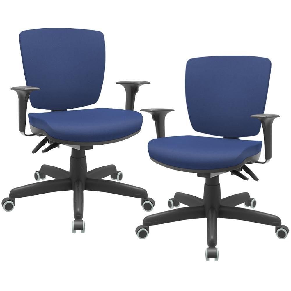 Kit 02 Cadeiras De Escritório Executiva Office Giratória Preto Baixa Flexi P03 Vinil Azul -Lyam