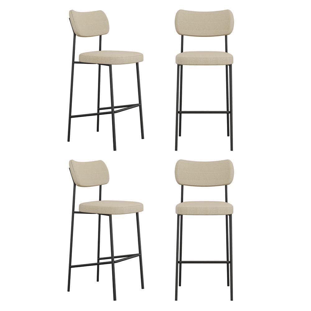 Kit 04 Banquetas Altas Para Cozinha Lila Estofada Com Encosto Linho Bege - Abmaza