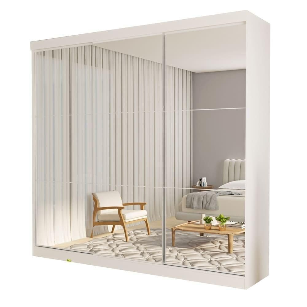 Guarda Roupa 3 Portas De Correr Todo Espelhado 4 Gavetas Isabela Minastex Branco