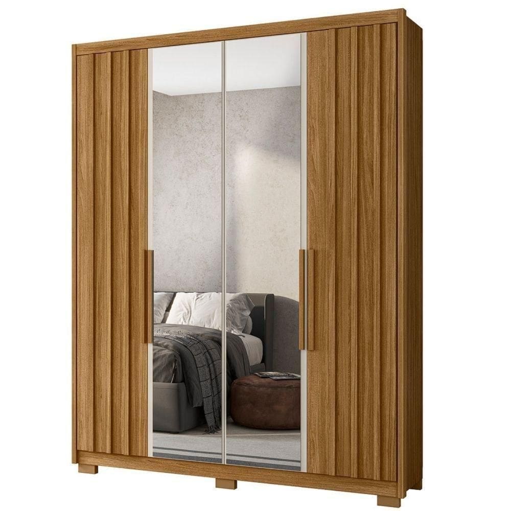 Guarda Roupa Casal Espelho 4 Portas 176 Cm California Freijo Off White Moval