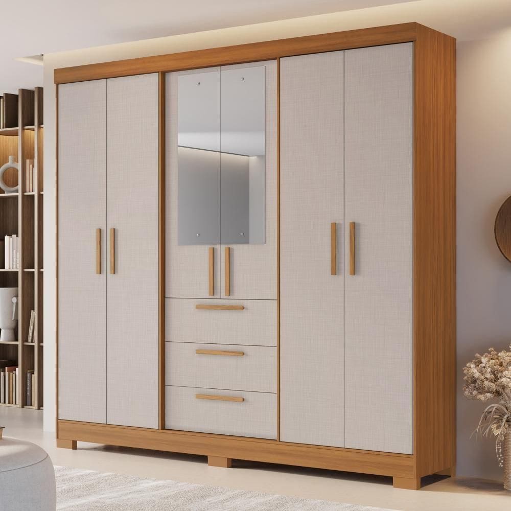 Guarda Roupa Casal 6 Portas Com Espelho 100% Mdf Nt6030 Freijó/off White Notável Móveis Freijó/off White
