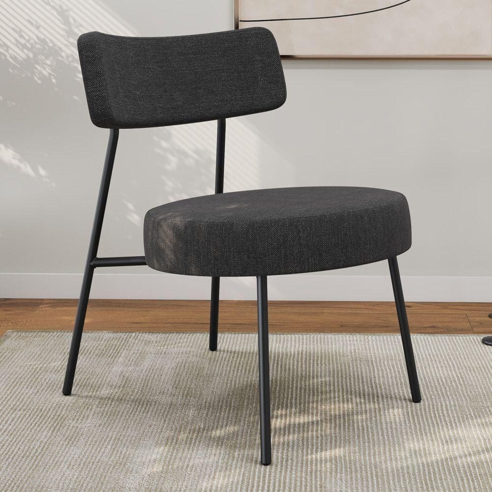 Poltrona Decorativa Sala De Estar Kobe Estofada Com Encosto Linho Grafite - Abmaza