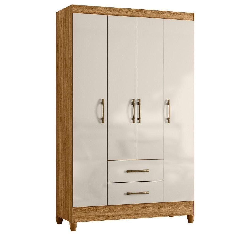 Guarda Roupa Solteiro Paraty 4 Portas 111 Cm Freijo Off White Moval