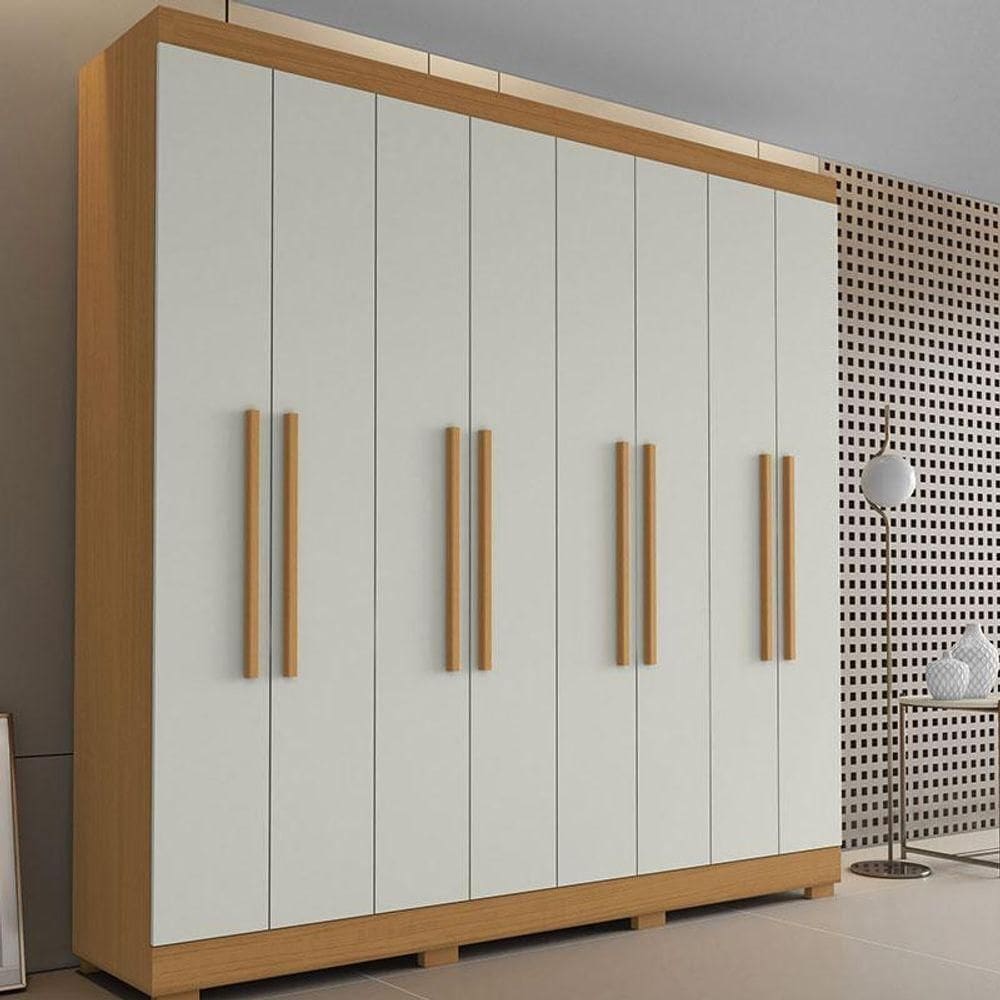 Guarda Roupa Casal Ambiente Porto 8 Portas 4 Gavetas Freijó Baunilha - Aramóveis
