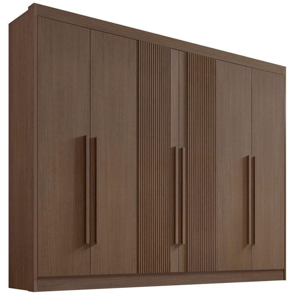 Guarda Roupa Athos Ripado Castanho 6 Portas 7 Gavetas D?doro