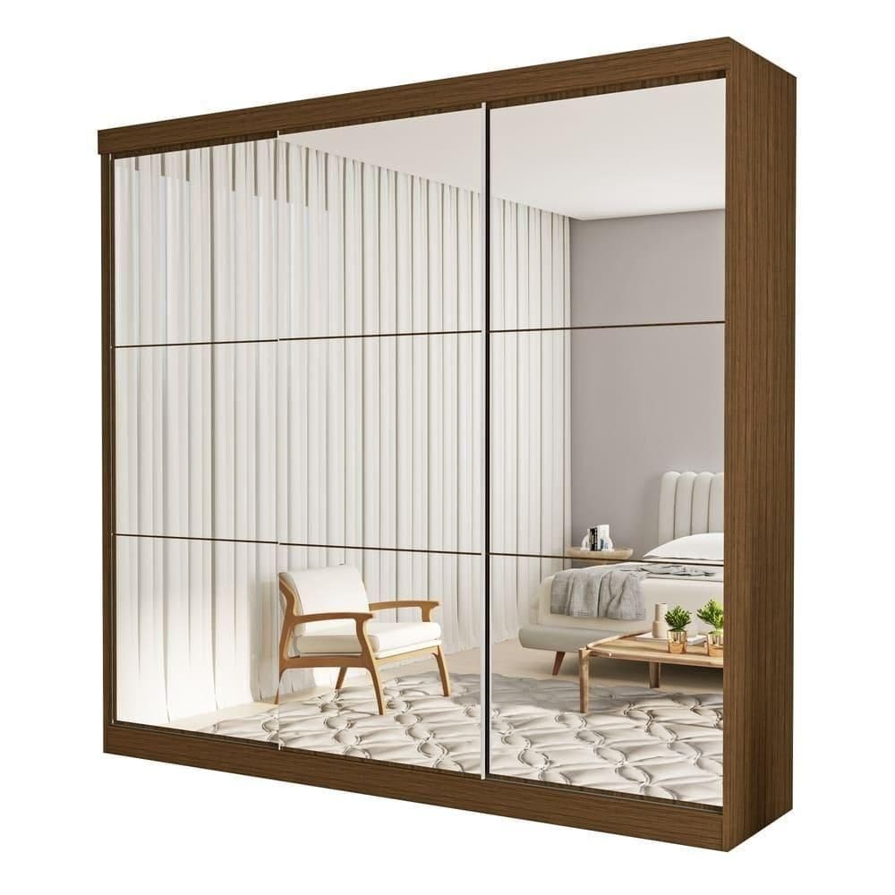 Guarda Roupa 3 Portas De Correr Todo Espelhado 4 Gavetas Isabela Minastex Freijó