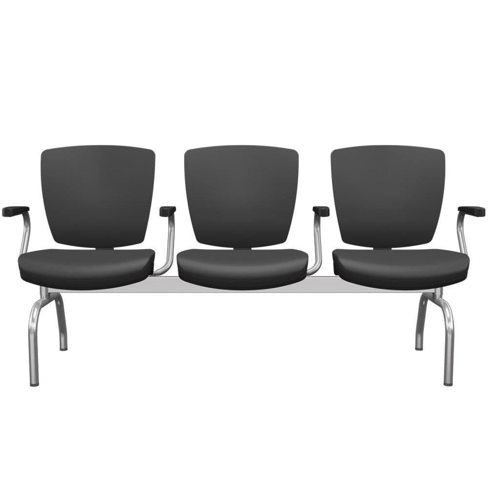 Cadeira Longarina 3 Lugares Aeroporto Recepção Cromado Baixa Flexi P03 Vinil Preto-Lyam