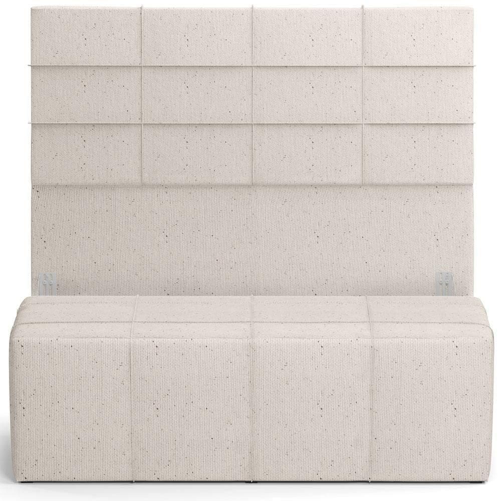 Kit Cabeceira Cama Box King 195cm Com Calçadeira Roma W01 Linho Cru- Lyam