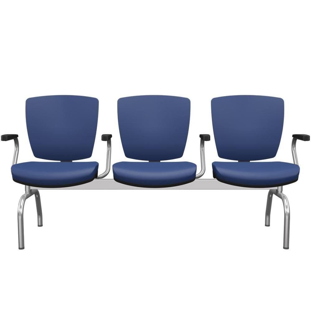 Cadeira Longarina 3 Lugares Aeroporto Recepção Cromado Baixa Flexi P03 VinilAzul-Lyam