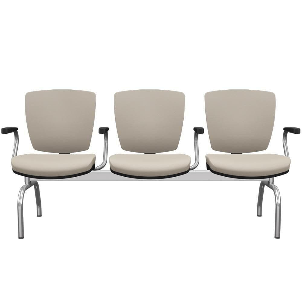 Cadeira Longarina 3 Lugares Aeroporto Recepção Cromado Baixa Flexi P03 Vinil Bege -Lyam