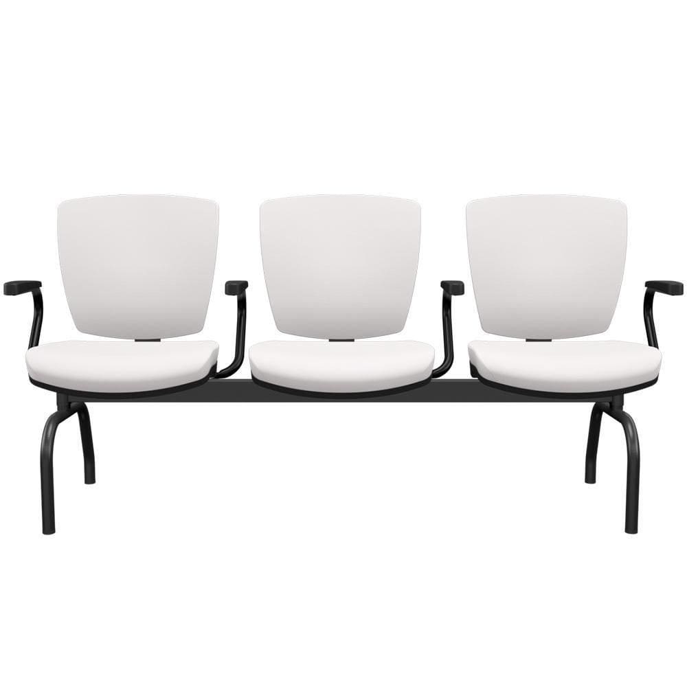 Cadeira Longarina 3 Lugares Aeroporto Recepção Preto Baixa Flexi P03 Vinil Branco-Lyam
