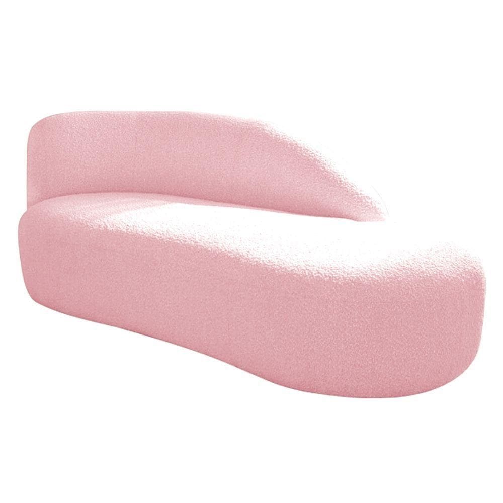 Divã Recamier Curvo Luna 140cm Lado Direito Suede - Adj Decor Cor Rosa Bebê