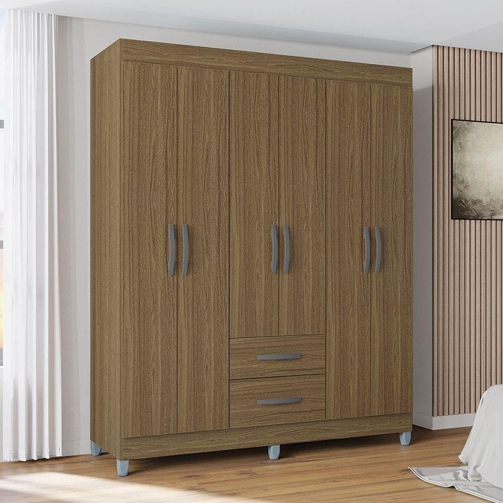 Guarda Roupa Casal Com 6 Portas E 2 Gavetas Atenas Poquema Castanho