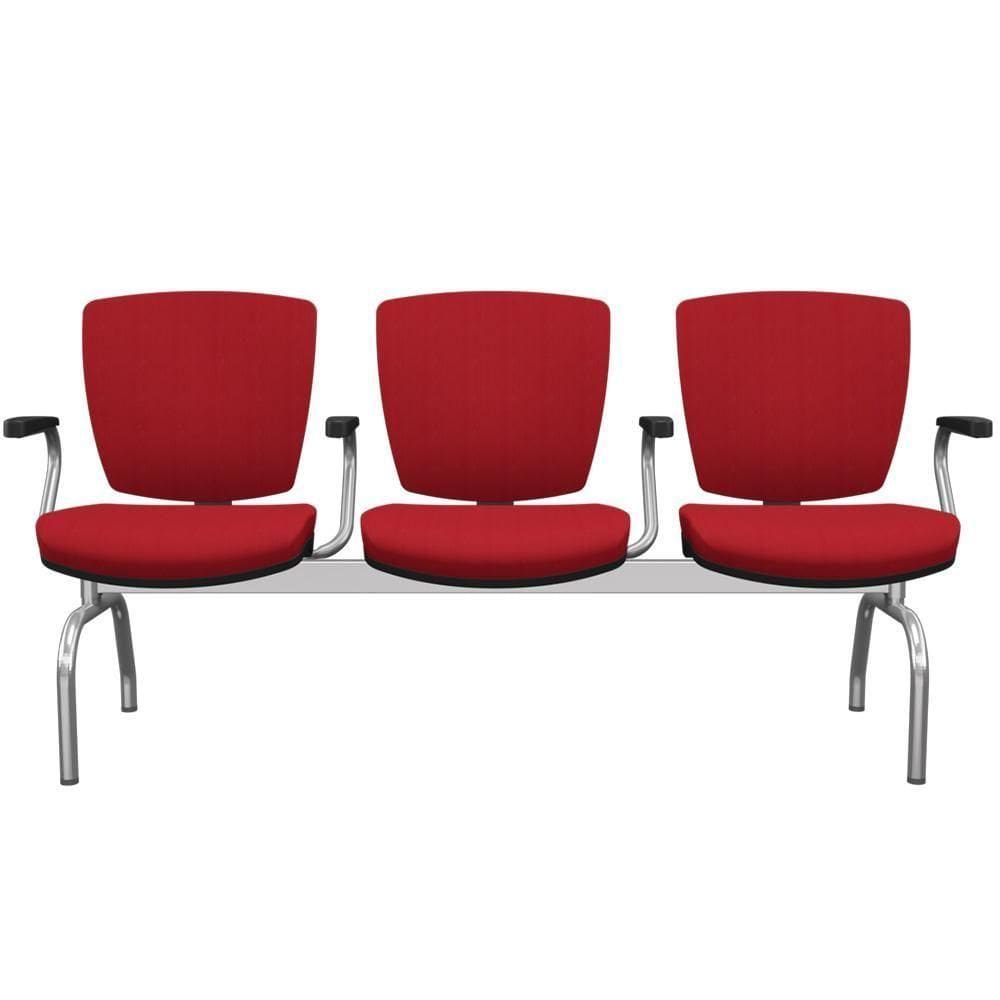 Cadeira Longarina 3 Lugares Aeroporto Recepção Cromado Baixa Flexi P03 PoliésterVermelho-Lyam