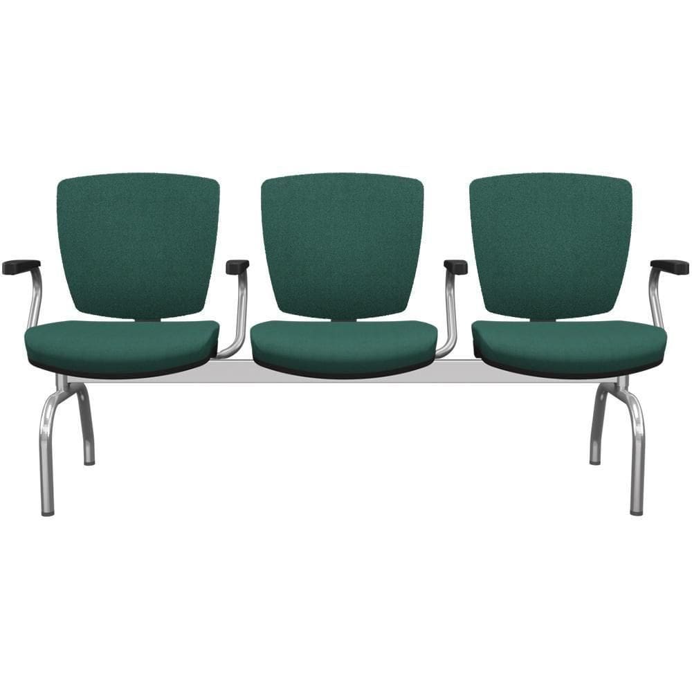 Cadeira Longarina 3 Lugares Aeroporto Recepção Cromado Baixa Flexi P03 Poliéster Verde -Lyam