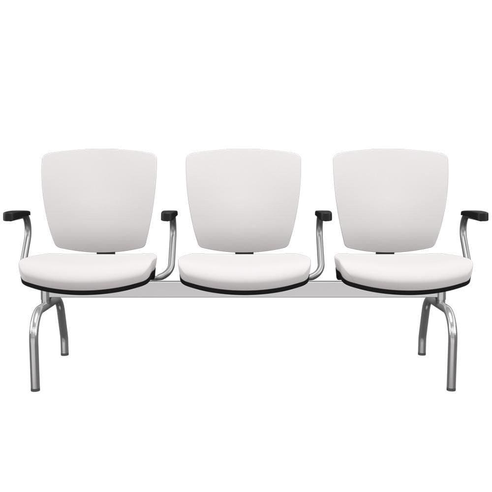 Cadeira Longarina 3 Lugares Aeroporto Recepção Cromado Baixa Flexi P03 Vinil Branco-Lyam