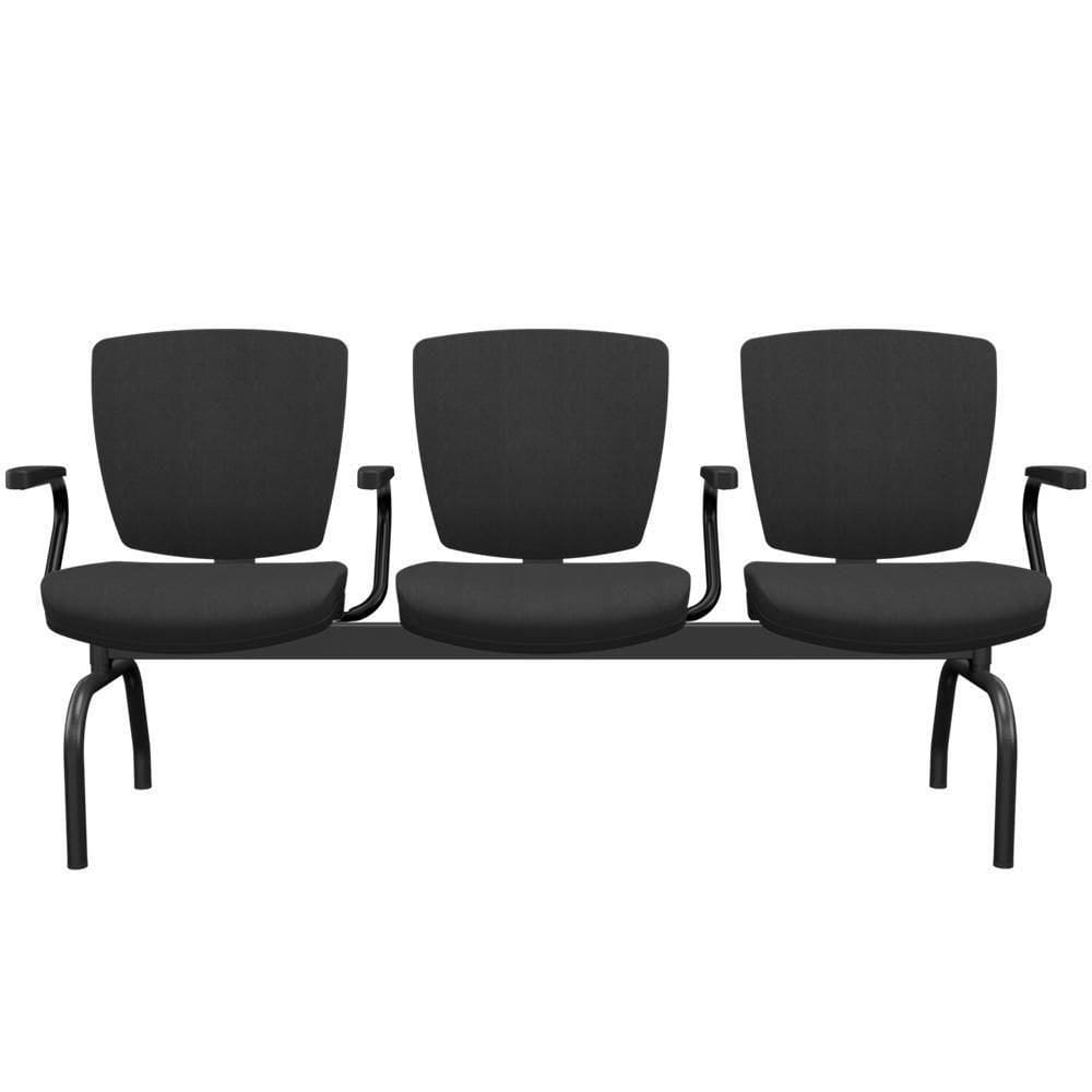 Cadeira Longarina 3 Lugares Aeroporto Recepção Preto Baixa Flexi P03 PoliésterPreto-Lyam