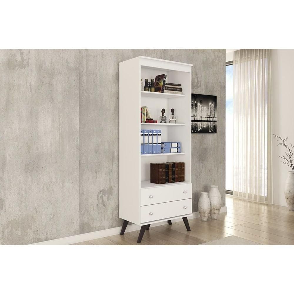 Estante Livreiro Solteiro Esm 216 C- 2 Gavetas Branco - Movelbento