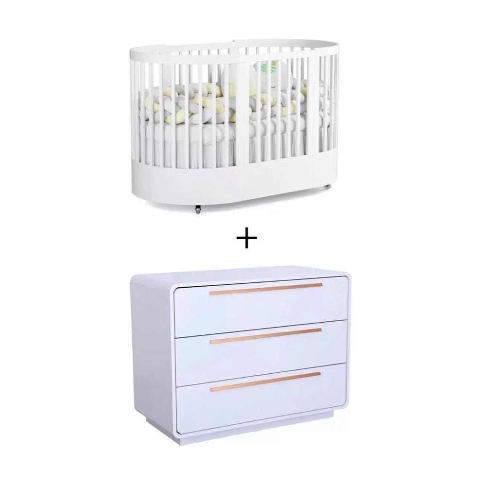 Quarto Bebê Completo Com Berço E Cômoda Coleção Wave Divicar Branco