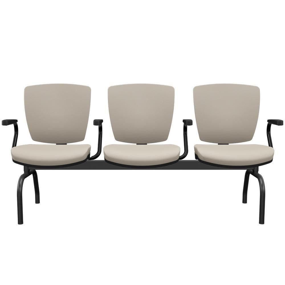 Cadeira Longarina 3 Lugares Aeroporto Recepção Preto Baixa Flexi P03 Vinil Bege -Lyam