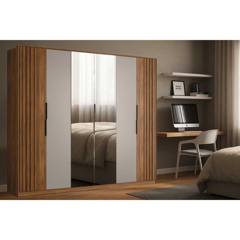 Guarda Roupa Casal 6 Portas (2 Ripadas E 2 C- Espelho) E 6 Gavetas Atrice Nogueira Touch-nude - Demóbile