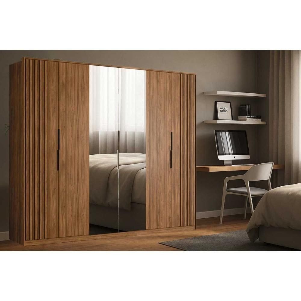 Guarda Roupa Casal 6 Portas (2 Ripadas E 2 C- Espelho) E 6 Gavetas Atrice Nogueira Touch - Demóbile