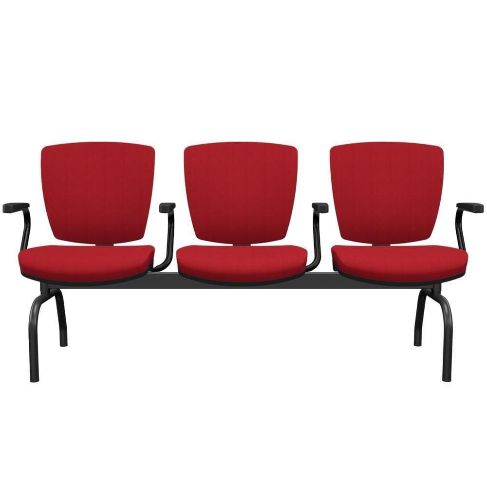 Cadeira Longarina 3 Lugares Aeroporto Recepção Preto Baixa Flexi P03 PoliésterVermelho-Lyam