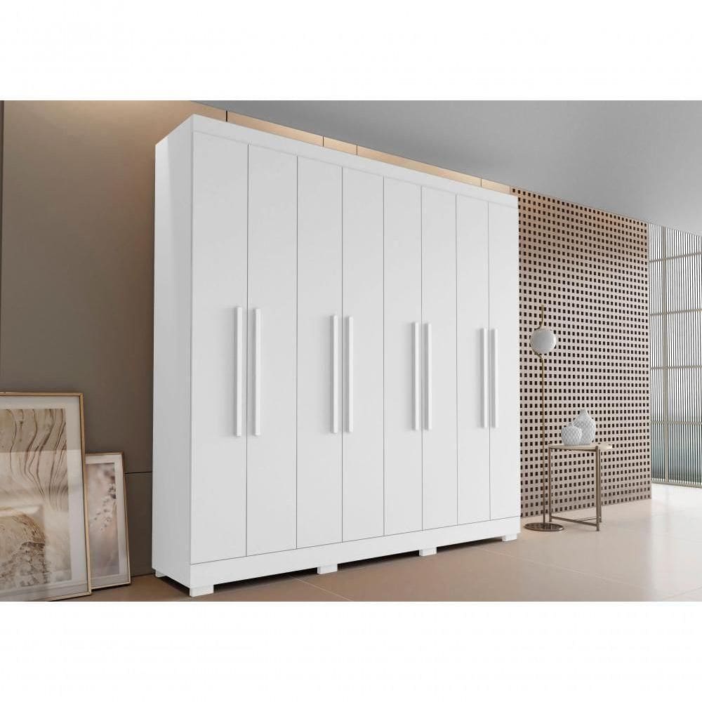 Guarda Roupa Casal Ambiente Porto 8 Portas 4 Gavetas Branco Brilho - Aramóveis