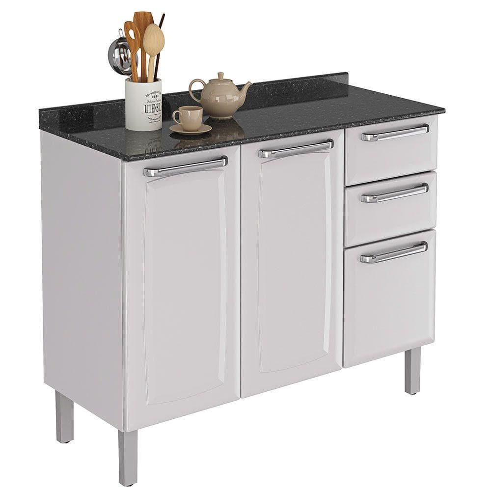 Balcão De Cozinha Luce Em Aço 3 Portas E 2 Gavetas Itatiaia Branco Neve