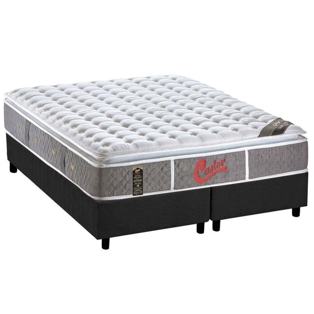 Cama Box King: Colchão Molas Ensacadas Castor Light Oxygen New + Base Crc Suede Gray (193x203)