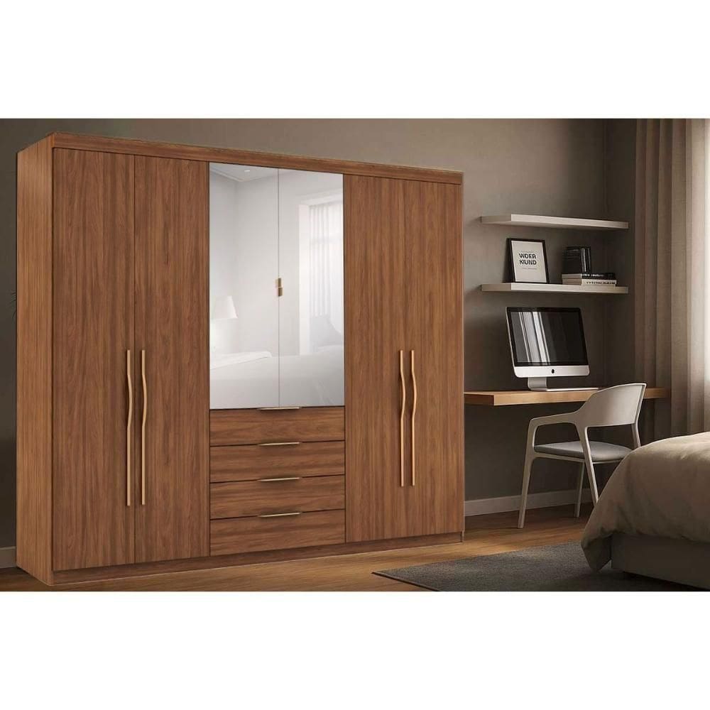 Guarda Roupa Casal 6 Portas (2 C- Espelho) E 4 Gavetas Giardino Nogueira Touch - Demóbile