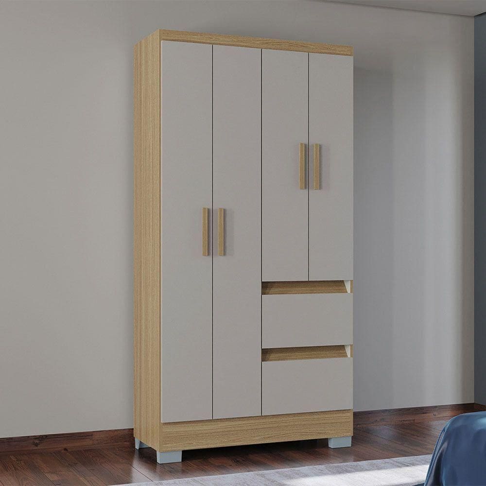 Guarda Roupas Quarto Pequeno Off-white Nápoles Poquema Damasco/off White