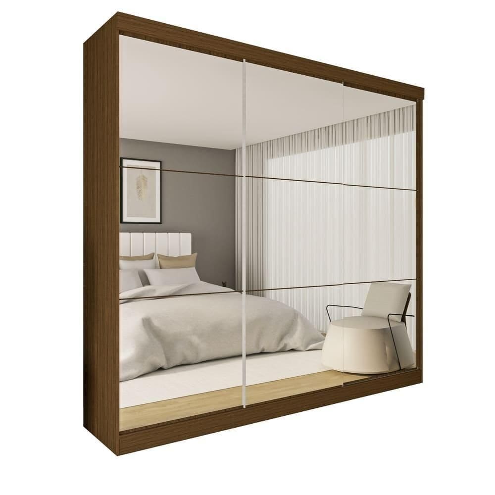 Guarda Roupa 3 Portas De Correr Todo Espelhado 4 Gavetas Rennes Minastex Freijó