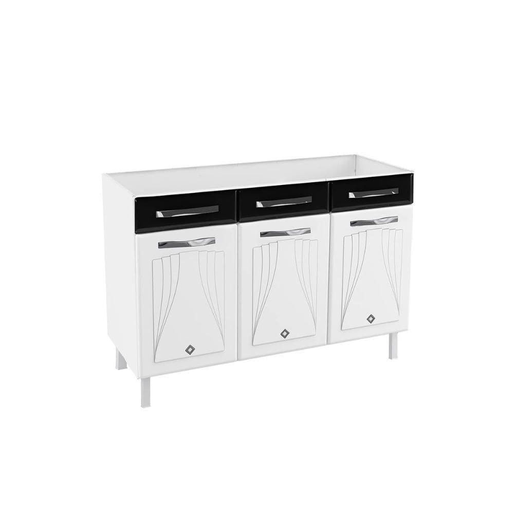 Gabinete P- Pia Cozinha Balcão Star New Aço C- 3 Portas E 3 Gavetas S-tampo 120cm Branco-preto - Telasul