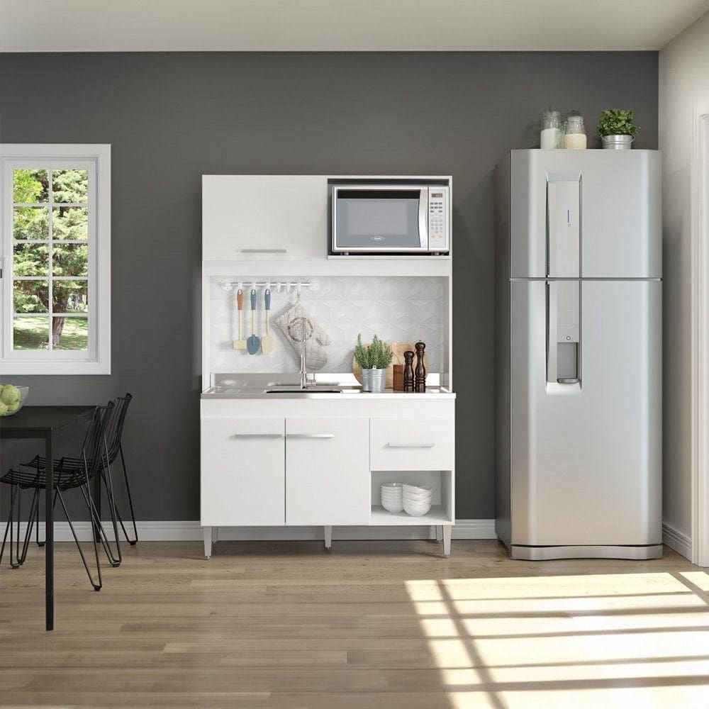 Armário De Cozinha Para Kitnet 122x188cm Mdp Menu Móveis Branco