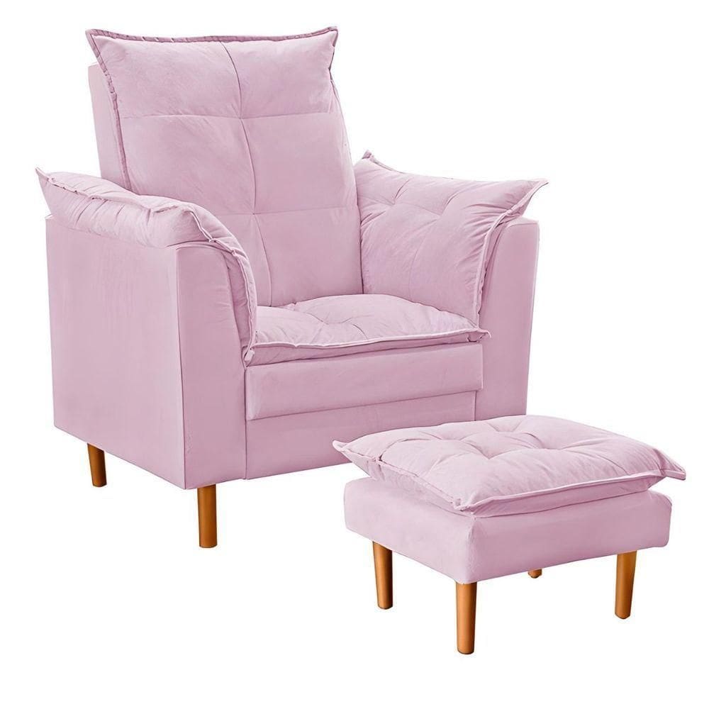 Poltrona De Amamentação Ergonômica Loana Com Puff Suede Rosê