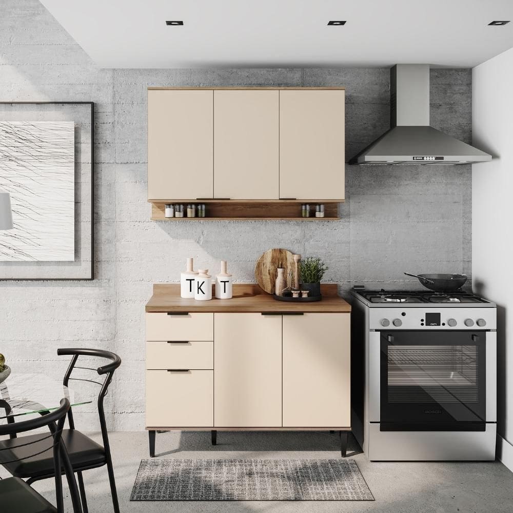 Armário De Cozinha Completa C Balcão Miami Vibe Carraro Off White C Freijó