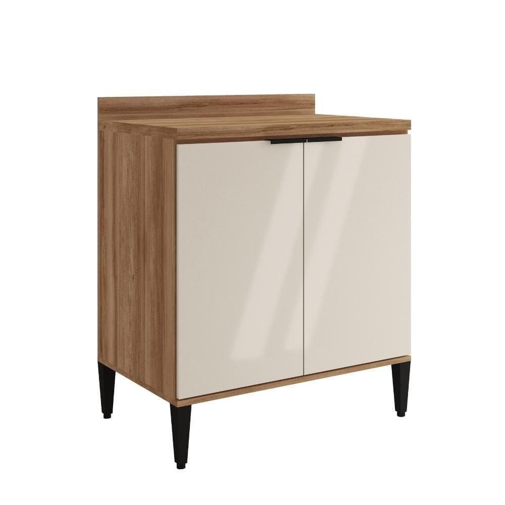 Balcão De Cozinha Miami 800mm 2 Portas Com Tampo Carraro Freijó Com Off White